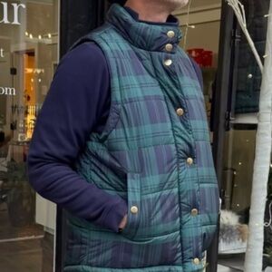 Gretchen Scott Green and Blue Plaid Puffer Vest. NEW!